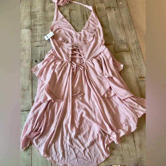 NWT Free People Star Gaze Mini Dress XS Pink Chalk • Tiered Ruffle Hem - Picture 4 of 5